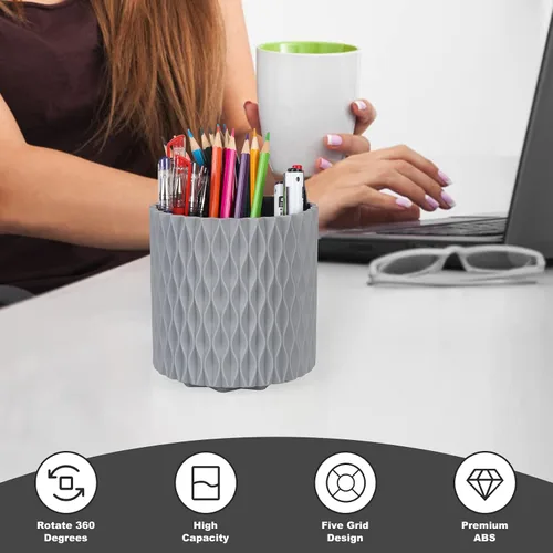 Vista 2 de Organizador de brochas de maquillaje, rotación de 360°, vaso de 5 ranuras para cosméticos, lápices labiales, bolígrafos, organizador de tocador