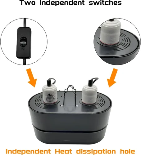Vista 12 de Lámpara de doble cúpula profunda para reptiles, máximo 150 W, lámpara UV, tapa de lámpara doble para terrario de reptiles con dos interruptores