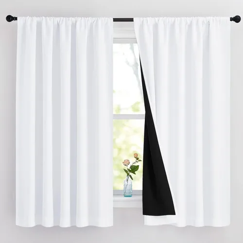 Vista 125 de NICETOWN Biscotti Beige 100% Cortinas opacas de 45" de largo para cocina, bolsillo con varilla para sótano completamente opaco, cortinas térmicas
