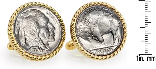 Vista 3 de American Coin Treasures Buffalo Nickel Rope Bezel Cuff Links