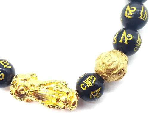 Vista 2 de Pulseras tradicionales Feng Shui Pixiu de la buena suerte para hombres y mujeres. Pulsera de piedras preciosas naturales de curación de energía
