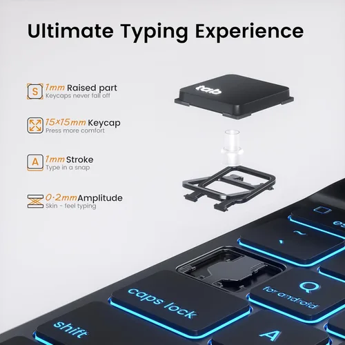 Vista 8 de OYEEICE Funda de teclado para iPad 6ª/5ª generación de 9.7 pulgadas, teclado inalámbrico desmontable retroiluminado de 7 colores, cubierta magnética