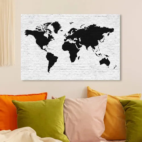 Vista 4 de The Oliver Gal Artist Co. Maps - Lienzo decorativo para pared, diseño de ladrillo limpio Mapamundi, decoración del hogar, 36 x 24 pulgadas, negro
