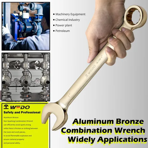 Vista 5 de WEDO Llave combinada sin chispas, llave combinada de seguridad sin chispas, bronce de aluminio, forja, DIN 3113, certificado BAM y FM, tamaño 1