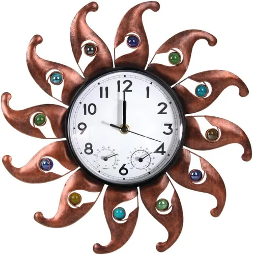Vista 8 de Reloj de pared grande de 15 pulgadas, reloj de pared con termómetro y humedad, silencioso, sin tictac, impermeable, para patio, sala de estar, cocina