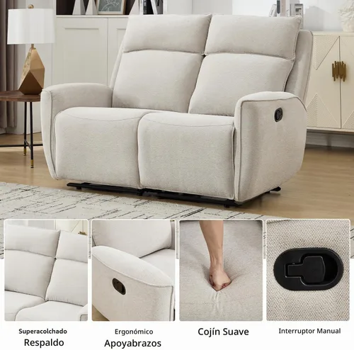 Vista 3 de INZOY Sillón reclinable manual de dos plazas, sofá reclinable de pared 2 asientos, juego de sofá reclinable de tela de chenilla, silla reclinable