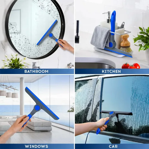 Vista 6 de DSV Standard Escobilla de limpieza de ventanas azul resistente de 10 pulgadas, escobilla de mano para puertas de vidrio, ventanas, parabrisas