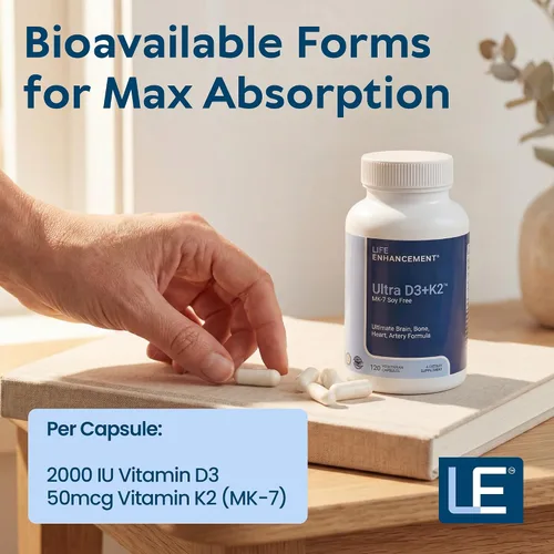 Vista 8 de Life Enhancement Vitamina D3 K2 2000iu apoya la salud muscular y cerebral - Suplemento D3 K2 ayuda en el apoyo inmunológico y cardiovascular