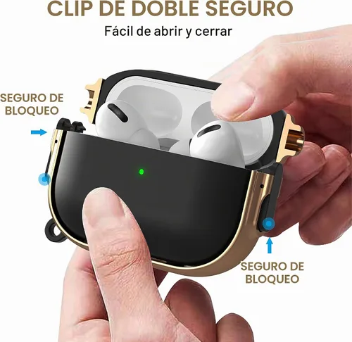 Vista 3 de Funda para AirPods Pro 2/1 con cerradura, compatible con Magsafe, negro/oro negro + rosa dorado