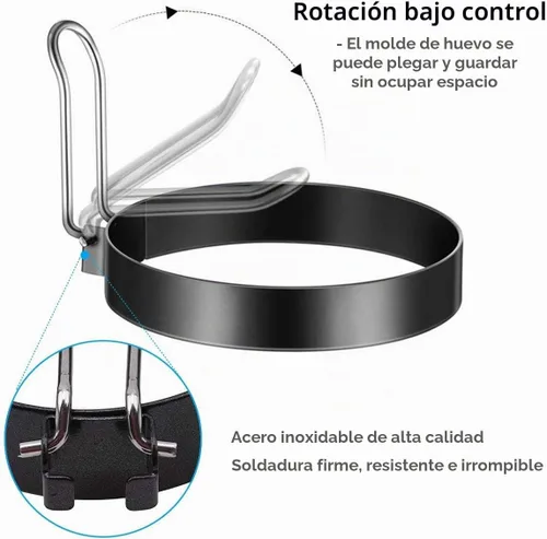 Vista 3 de Anillo de huevo, molde redondo profesional para panqueques, anillos para cocinar huevos para cocinar, molde redondo antiadherente de acero