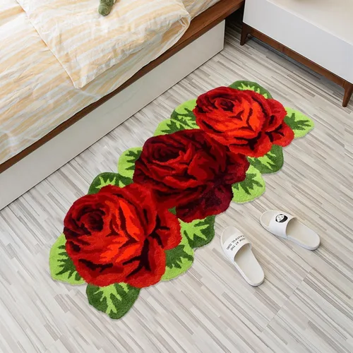 Vista 21 de Alfombrilla Abreeze con 4 rosas, alfombrillas con diseño de flores azul, hecha a mano, antideslizante (no se desliza), alfombrilla moderna, de puede