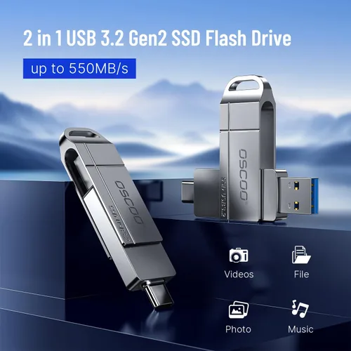 Vista 2 de Unidad SSD USB de 128 GB, hasta 550 MB/s Dual USB-A y C Pulgar Drive Compatible con Android, PC, Mac, iPhone 15/15/16, respaldo, doble puerto