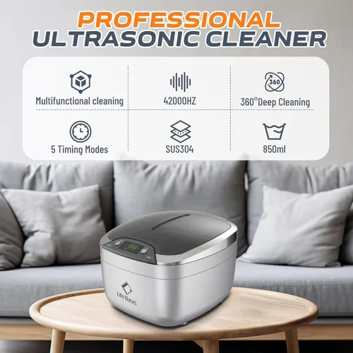 Vista 2 de Life Basis Limpiador Ultrasónico Doméstico Limpiador Ultrasónico de Joyas 850ml (28 Onzas) Pantalla LCD con 5 Temporizador Digital Soporte