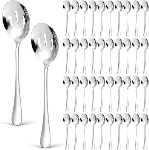 Vista 7 de Layhit 42 cucharas grandes de acero inoxidable a granel para buffet altamente pulido de 8 pulgadas, utensilios de metal sólidos aptos