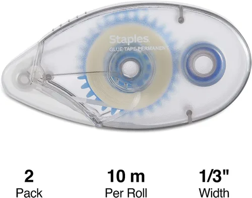 Vista 2 de STAPLES Cinta adhesiva permanente, 1/3" x 393", paquete de 2 – Adhesivo enrollable para manualidades, montaje y proyectos de papel