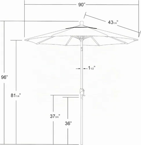 Vista 4 de California Umbrella Sombrilla redonda de aluminio de 7.5 pies, manivela elevadora, botón de inclinación, poste de bronce, Sunbrella Air Blue Azul