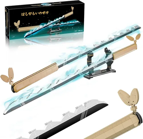 Vista 10 de HIGH GODO Demon Anime Sword Building Set, Kit de Bloques de Hacha y Martillo Meteoro de 43 Pulgadas, Set de Bloques de Construcción de Armas
