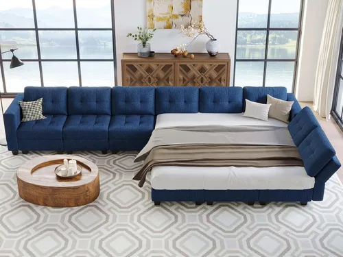 Vista 5 de Belffin Sofá modular modular en forma de U con asientos de almacenamiento, sofá seccional convertible con diván reversible, color azul