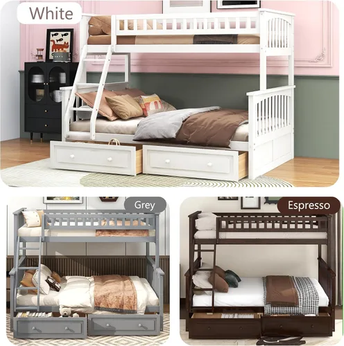 Vista 8 de Merax Litera individual sobre matrimonial con dos cajones de almacenamiento, litera convertible que se puede convertir en dos sofás cama (expresso)