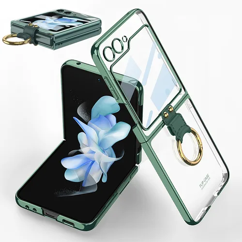 Vista 18 de SHIEID Z Flip 4 - Funda protectora delgada con soporte de anillo, borde galvanizado para Galaxy Z Flip 4, con protector de pantalla integrado