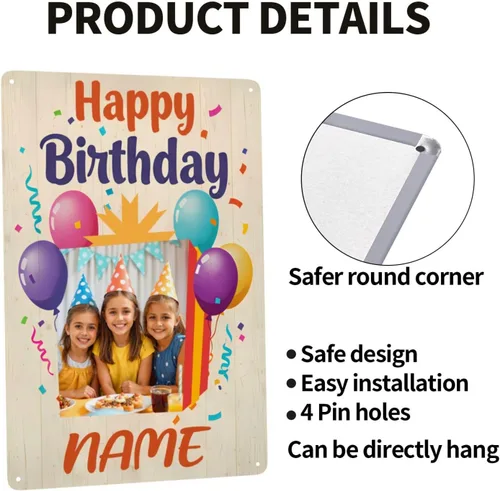 Vista 3 de Letrero de metal personalizado, foto de texto personalizable, divertido letrero decorativo, impresiones fotográficas personalizadas para decoración