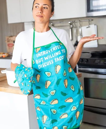 Vista 3 de Crazy Dog T-Shirts Introverted But Willing to Discuss Tacos Funny Cinco De Mayo Graphic Kitchen Accessories