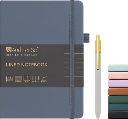 Vista 46 de &And Per Se Juego de diario y bolígrafo forrados (3 paquetes), cuaderno de tapa dura de cuero A5 con bolígrafo y juego de papelería, 160 páginas