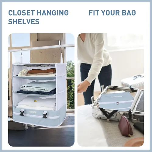 Vista 92 de TABITORA - Estantería portátil y plegable de gran capacidad con ganchos para colgar, ideal como almacenamiento para viajes