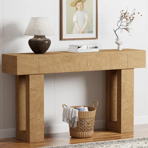 Vista 13 de Mesa consola de 63 pulgadas de largo con salidas y puertos USB, mesa rectangular estrecha para sofá detrás del sofá, mesa de entrada de granja