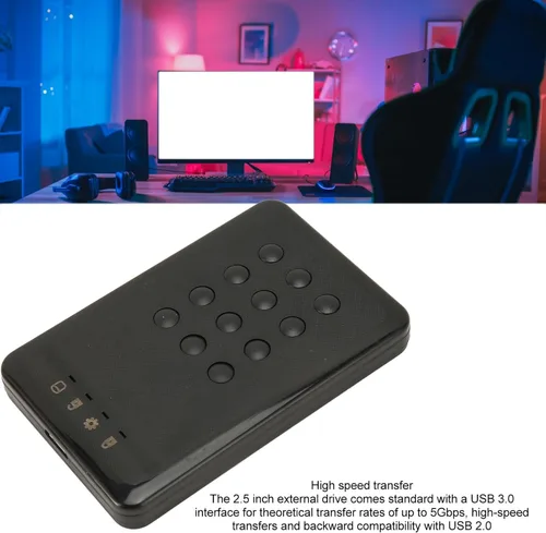 Vista 4 de Zyyini Caja de disco duro cifrado, 3 TB 5 Gbps cifrado USB 3.0 2.in SATA Disco Duro Caja de disco duro Hardware de acceso con contraseña, para 7 8