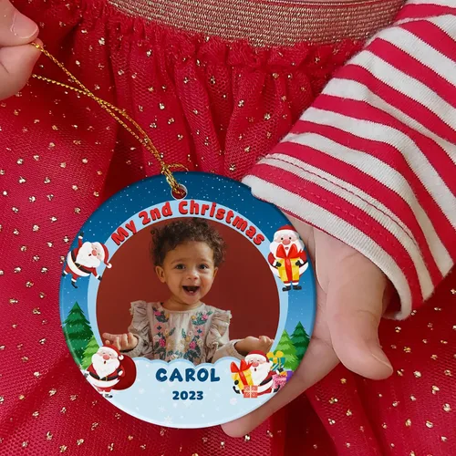 Vista 5 de Adorno de Navidad personalizado con foto para bebé, mi segunda Navidad, adorno de recuerdo de bebé, adornos colgantes de Navidad