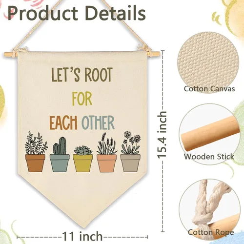 Vista 6 de Letrero de pared para aula, regalo para profesores, decoración inspiradora de vuelta a la escuela, bandera de pared con texto en inglés "Let's Root