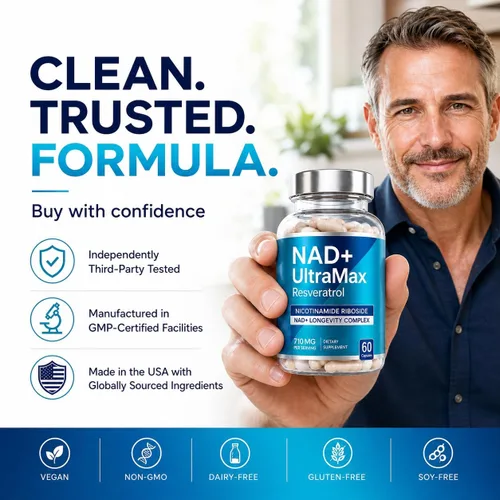 Vista 7 de UltraMax NAD+ Suplemento con resveratrol – Ribosida de nicotinamida (NR), quercetina y fenogreco de alta resistencia, 30 porciones Energía celular