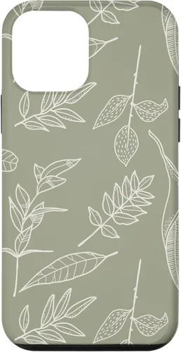 Vista 16 de Carcasa para iPhone 16, diseño de hojas y flores, color verde salvia