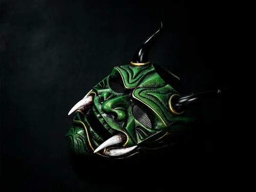 Vista 5 de Oni Samurai Airsoft máscara de Halloween disfraz de guerrero ninja malvado demonio asesino Cosplay película utilería verde V2 KK105