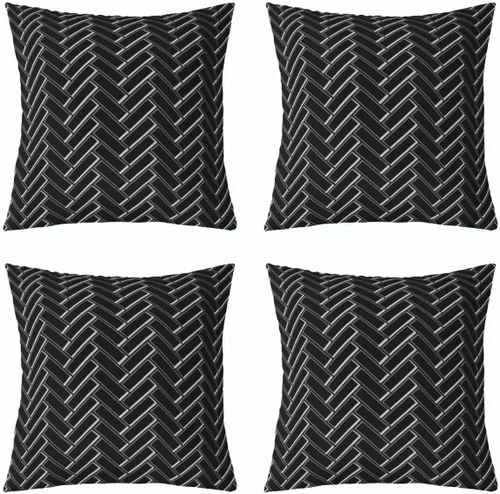 Vista 8 de Juego de 4 fundas de almohada geométricas modernas de turquesa con rayas en gris, negro y azul, cojines decorativos con espirales circulares retro