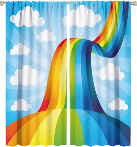 Vista 69 de Cortinas opacas abstractas de arco iris, pintura de color arcoíris con gotas, diseño gráfico creativo con bolsillo para barra, para sala de estar