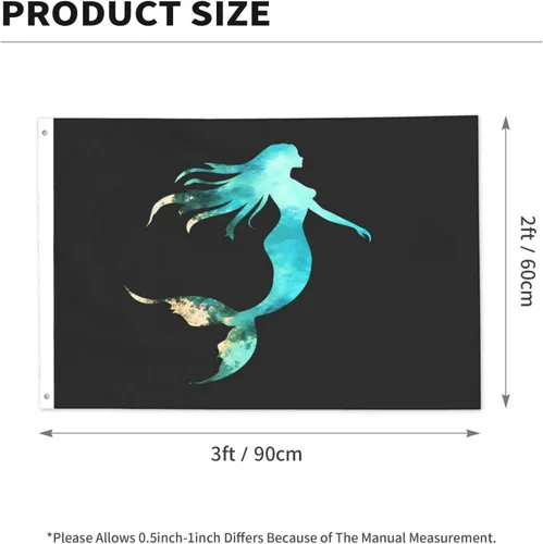 Vista 3 de Bandera de jardín con diseño de sirena de animales marinos y océanos de 2 x 3 pies, banderas voladoras de poliéster duradero con ojales