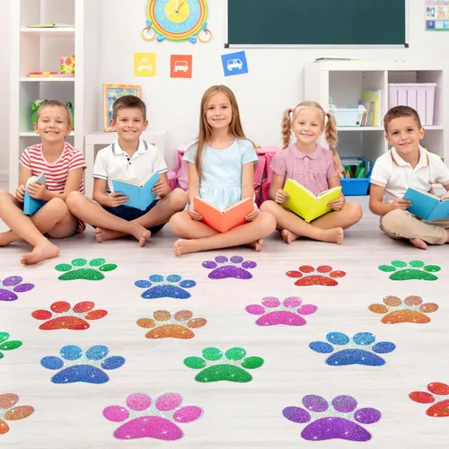 Vista 10 de ReliThick 30 Piezas Calcomanías de Suelo con Huellas de Patas 7.5" Huellas de Patas Grandes Adhesivo de Pared Autoadhesivo Calcomanía de Suelo