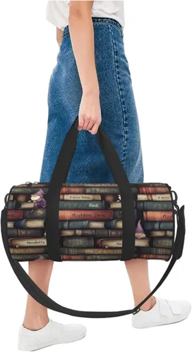 Vista 5 de Large Duffle Bag for Travel - Retro Books 1 Print Gym Bag for Women Men, Travel Foldable Bags for Women Men with Zippered Multiple Pockets
