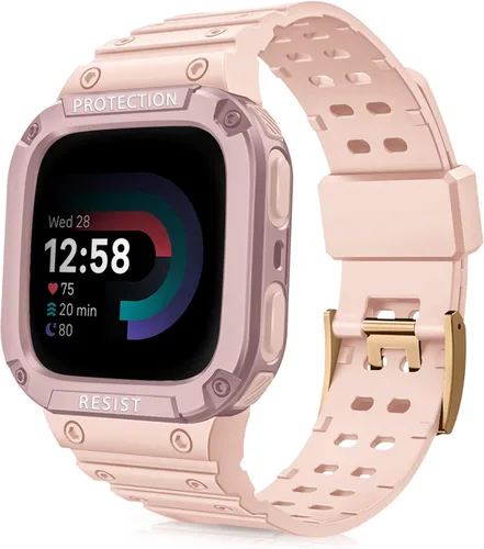Vista 9 de Bandas Fintie con Estuche Compatible con Fitbit Versa 4/3/2/1/Versa Lite/Fitbit Sense 2/Sense, Estuche Protector con Correa Banda Deportiva Negro