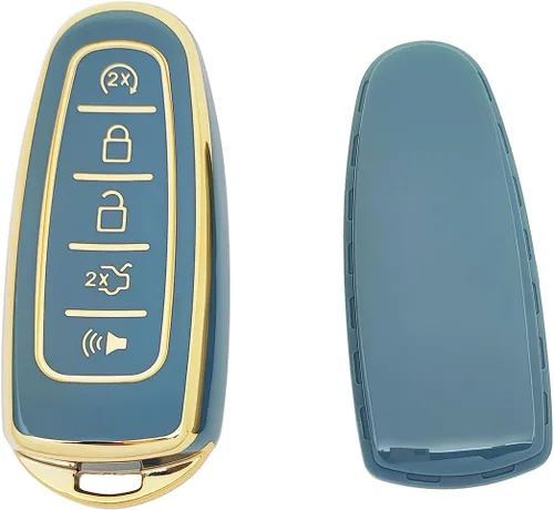 Vista 5 de Funda para llavero de TPU para Ford Explorer Edge Flex Taurus Expedition Focus Lincoln MKS MKT MKX Navigator Key Fob Azul