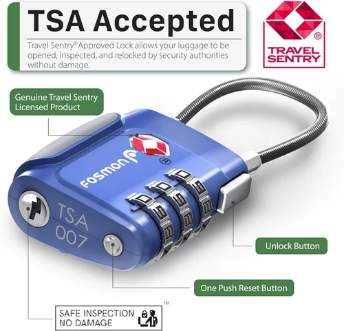 Vista 30 de Fosmon Cerraduras de cable aprobadas por la TSA para equipaje, maleta, cerradura de caja de pistola con botón de liberación a presión, cerradura
