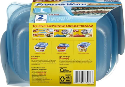 Vista 3 de Glad Gladware - Recipientes de almacenamiento de alimentos para congelar, rectángulo grande con capacidad para 64 onzas de alimentos, juego de 2