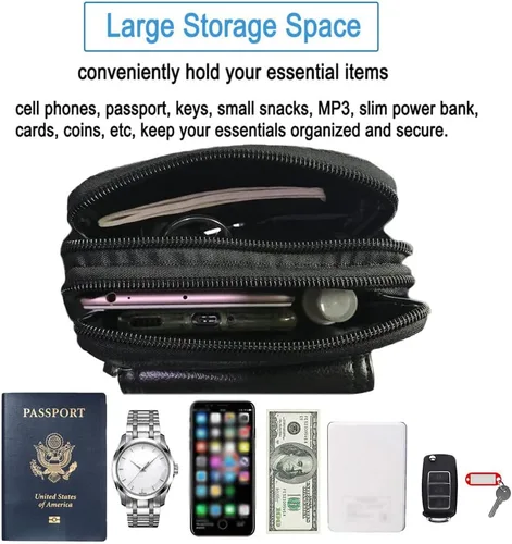 Vista 5 de Cuero Genuino Hombres Wasit Pack Con Correa De Cinturón De Hombro Bolsa De Teléfono Celular Style1-Negro