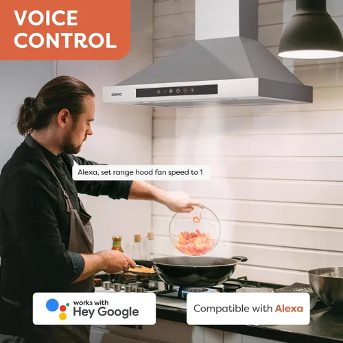 Vista 3 de CIARRA Campana extractora inteligente de 30 pulgadas con control de voz, compatible con Alexa/Google Home/Smart Life Assistant, campana