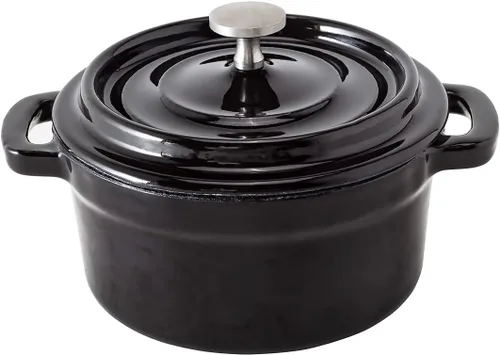 Vista 2 de Restaurantware Mini cacerola de 8 onzas, 1 mini horno holandés con tapa, esmaltado redondo de hierro fundido negro, mini cocotte resistente