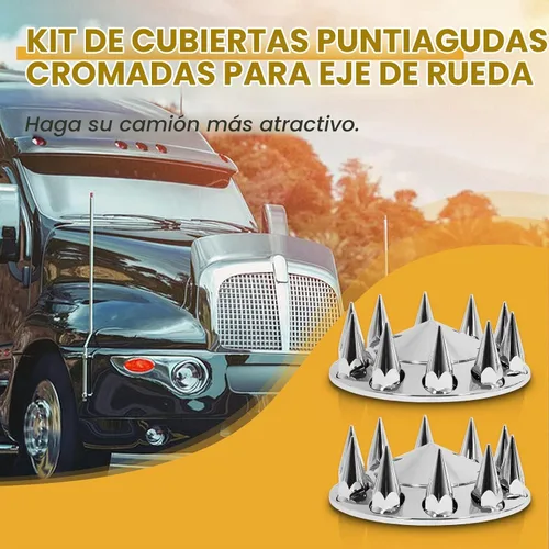 Vista 4 de Kit de cubierta de eje delantero de 2 puntas cromadas con cubiertas de tuerca de lengüeta de 32 mm/33 mm atornillables con tapas de cubo removibles