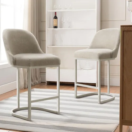 Vista 114 de Leick Home 214536 Barrelback Silla de comedor con base de metal, juego de 2, para comedor, asiento moderno de lino negro y base de metal dorado