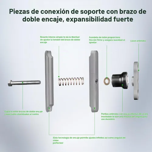 Vista 5 de FANAUE Brazo de doble enchufe de aleación de aluminio, adaptadores de bola antirrobo de 1 pulgada compatibles con soportes RAM, cabeza de bola